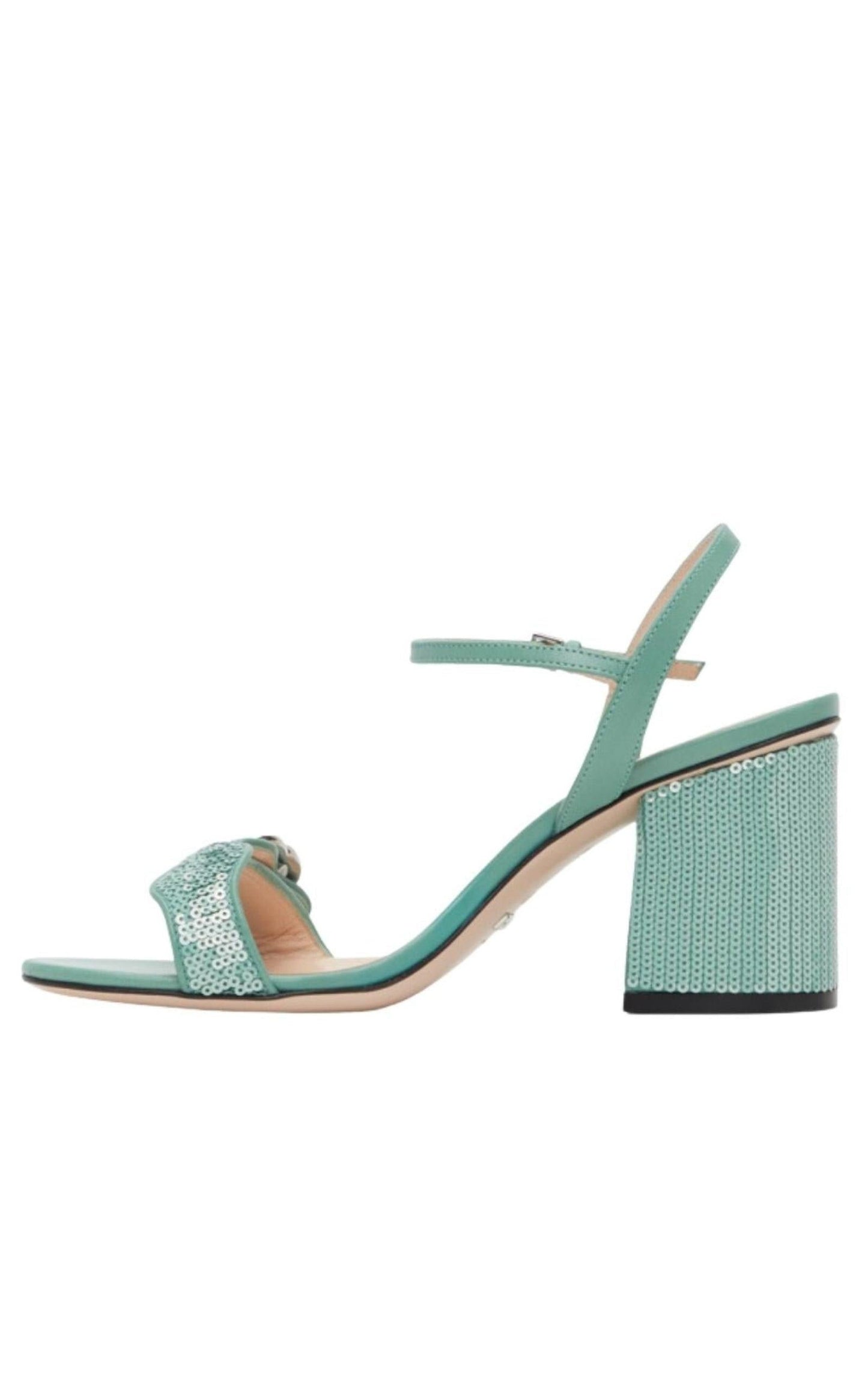 Green Sequin GG Marmont Mid Heeled Sandals Gucci