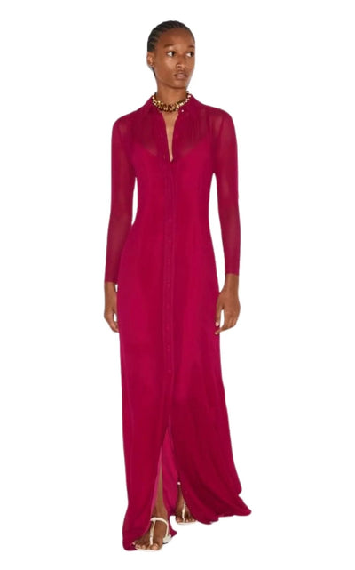Gucci Gucci Fuchsia Silk Maxi Shirt Dress - Runway Catalog