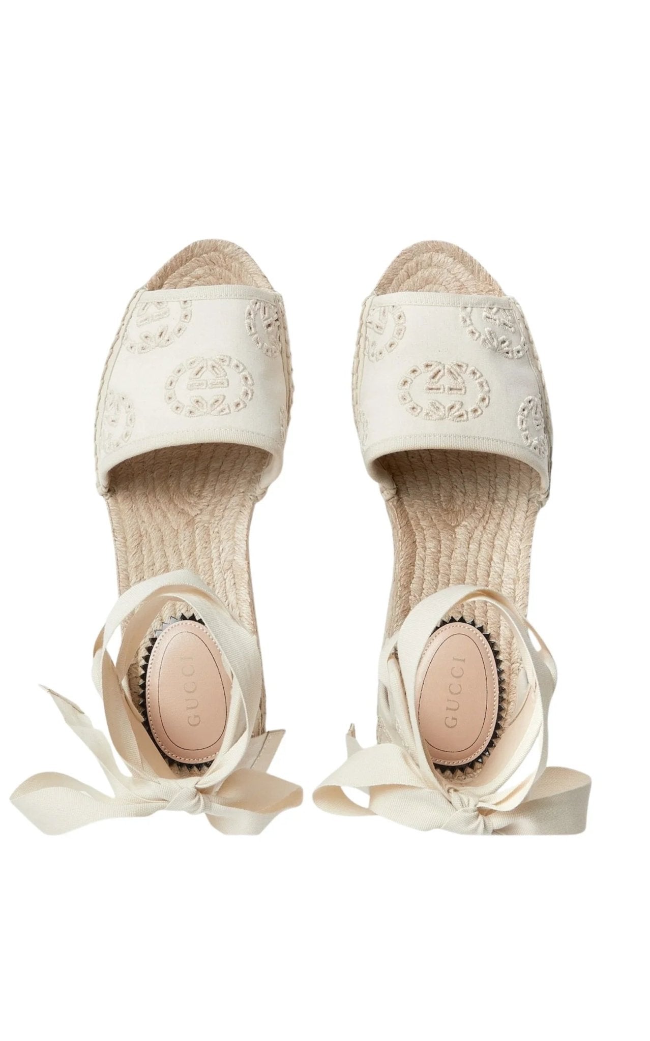 Gucci Gucci Interlocking G Platform Espadrilles in Ivory Canvas Ribbon Tie - Runway Catalog