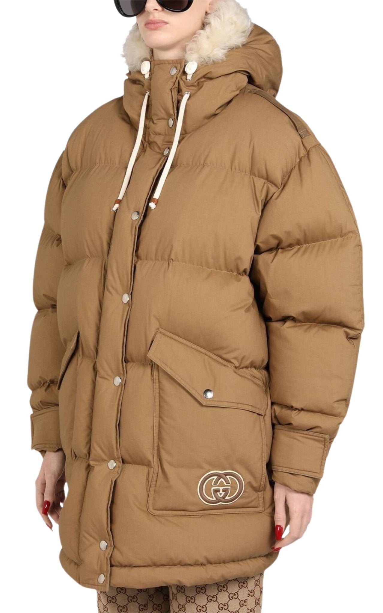 Gucci Gucci Padded Puffer Jacket with Faux Fur Hood in Sand - Runway Catalog