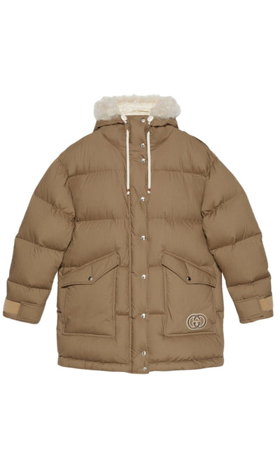 Gucci Gucci Padded Puffer Jacket with Faux Fur Hood in Sand - Runway Catalog