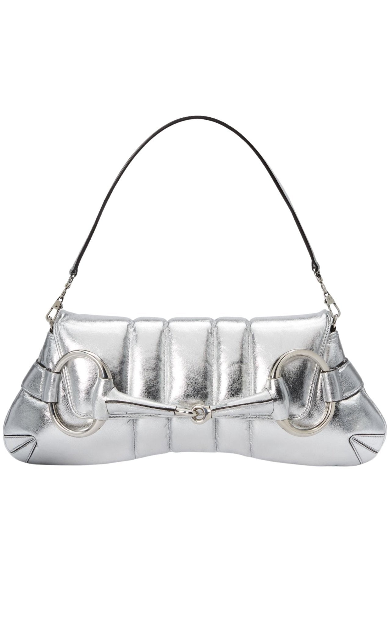 Gucci Gucci Silver Horsebit Chain Medium Shoulder Bag - Runway Catalog