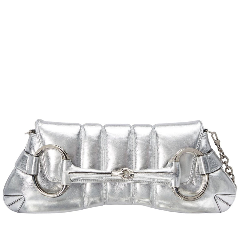 Gucci Gucci Silver Horsebit Chain Medium Shoulder Bag - Runway Catalog