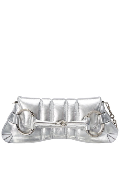 Gucci Gucci Silver Horsebit Chain Medium Shoulder Bag - Runway Catalog
