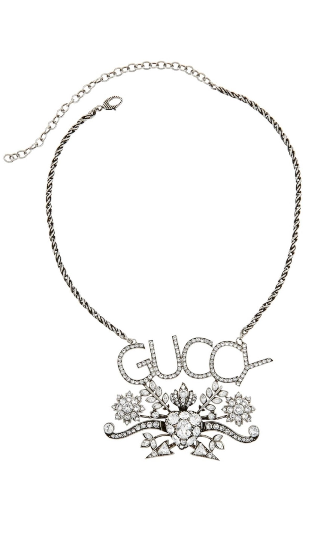 Gucci “GUCCY” Crystal Necklace in Silver - Runway Catalog