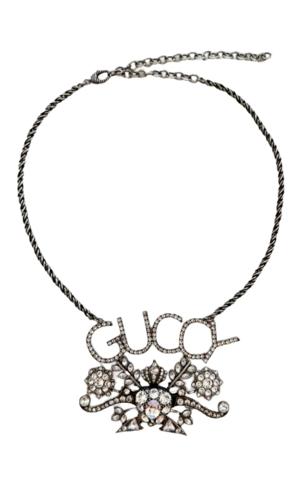 Gucci “GUCCY” Crystal Necklace in Silver - Runway Catalog