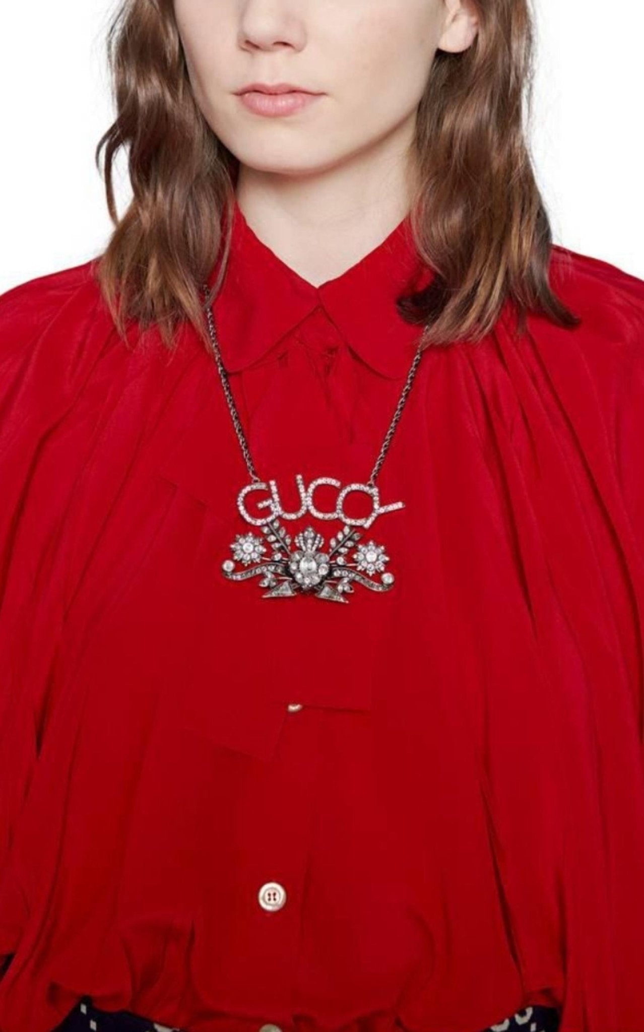 Gucci “GUCCY” Crystal Necklace in Silver - Runway Catalog