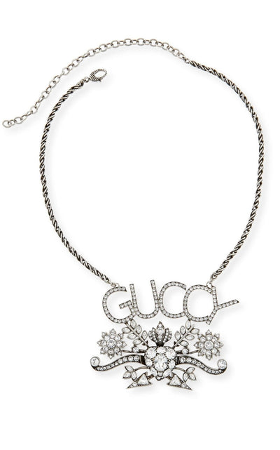 Gucci “GUCCY” Crystal Necklace in Silver - Runway Catalog