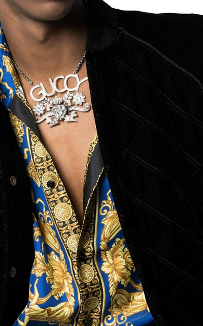 Gucci “GUCCY” Crystal Necklace in Silver - Runway Catalog