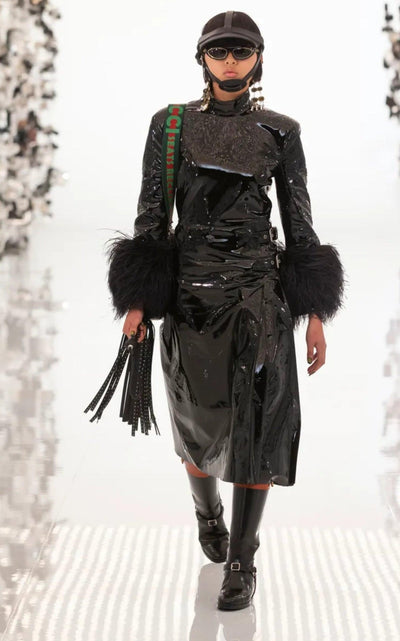 Gucci High Waisted Black Vinyl Midi Skirt - Runway Catalog