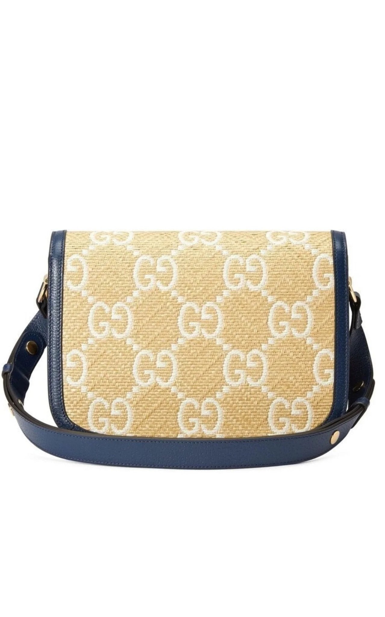 Gucci Horsebit 1955 Blue Raffia Shoulder Bag - Runway Catalog