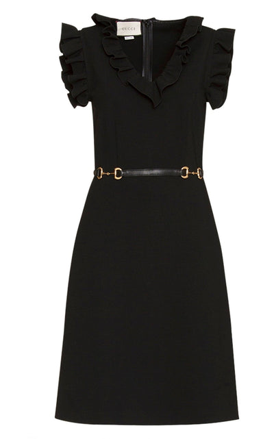 Gucci Horsebit Belted Ruffle Trim Mini Dress - Runway Catalog