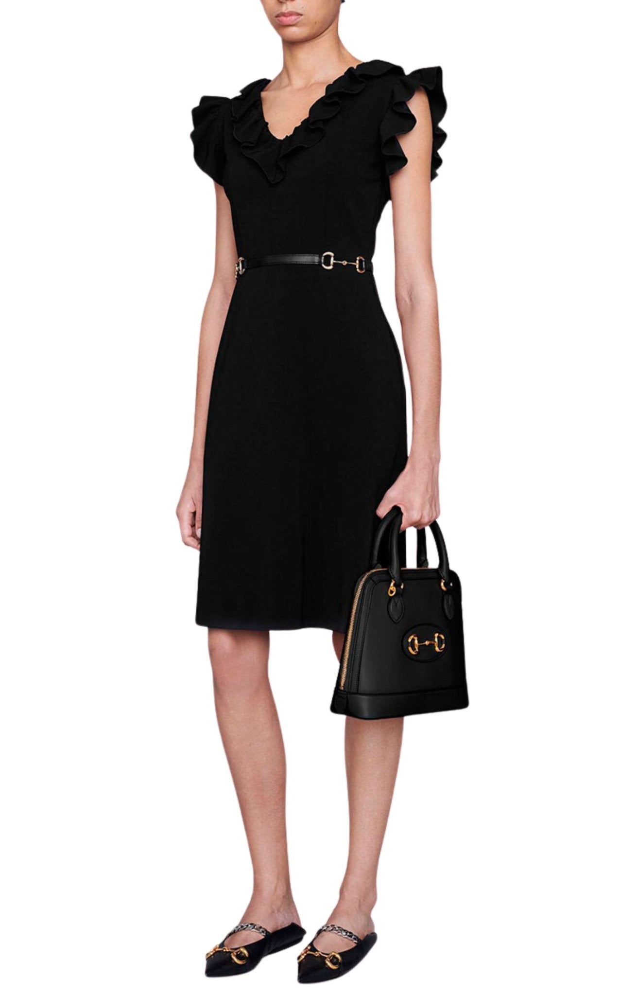 Gucci Horsebit Belted Ruffle Trim Mini Dress - Runway Catalog