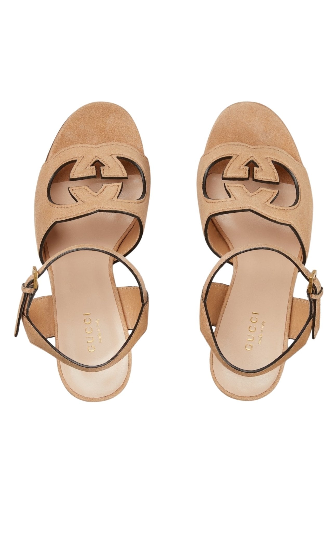 Gucci Interlocking G Cutout Beige Suede Platform Sandals - Runway Catalog