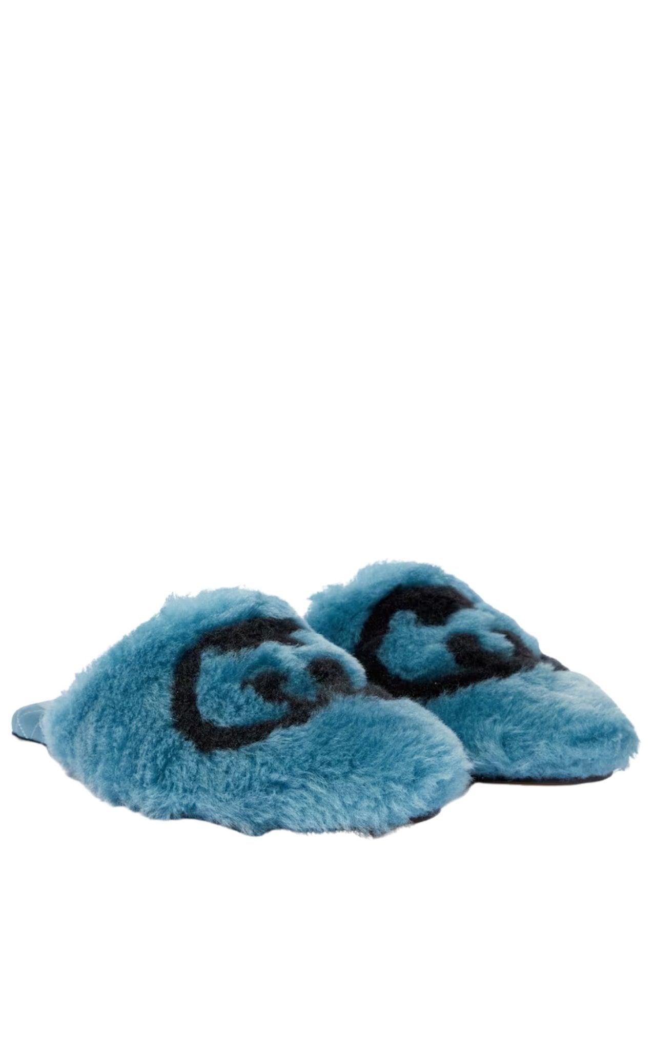 Gucci Interlocking G Faux Fur Slippers in Blue - Runway Catalog