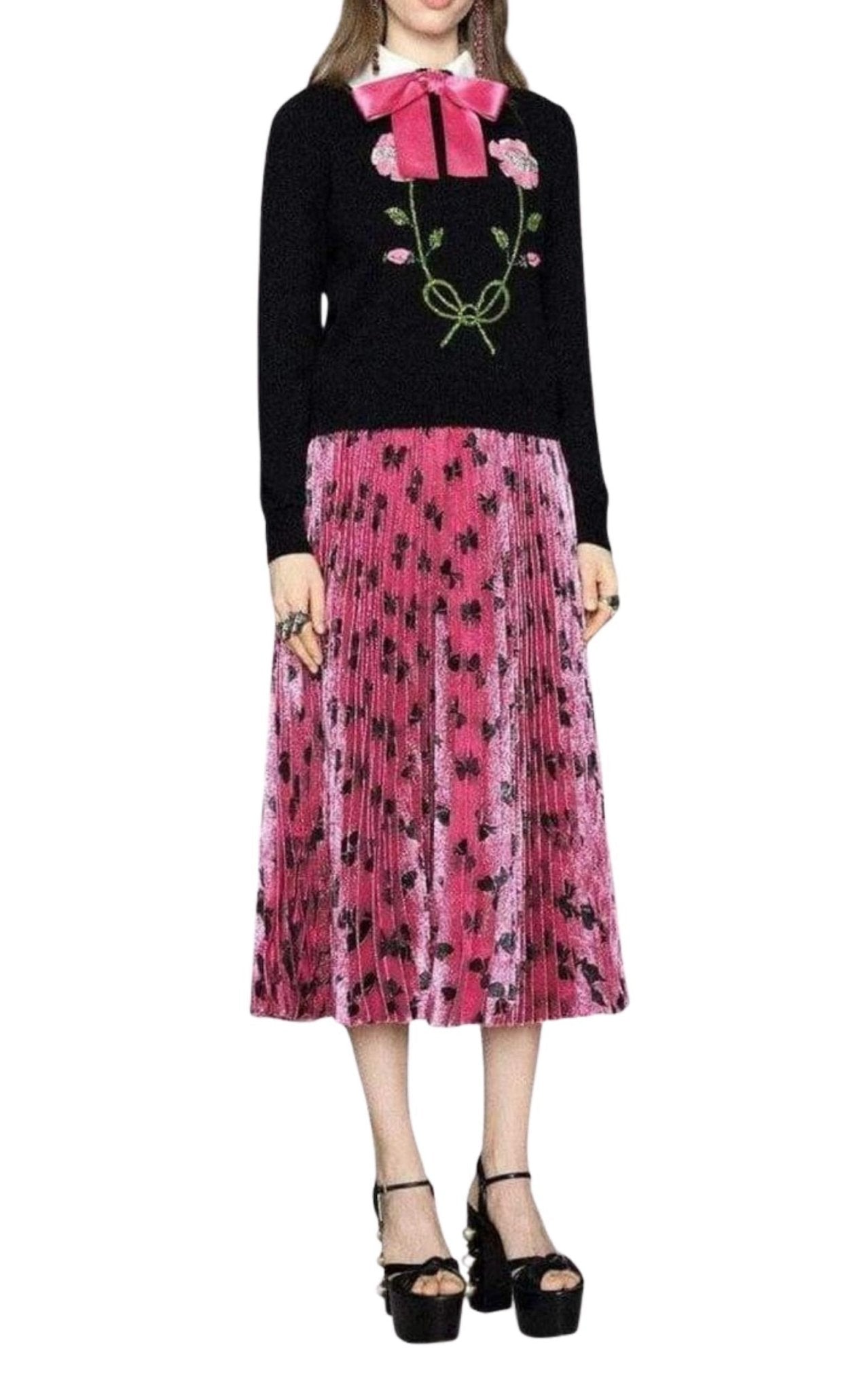 Gucci Iridescent Bow Lurex Pleated Skirt - Runway Catalog