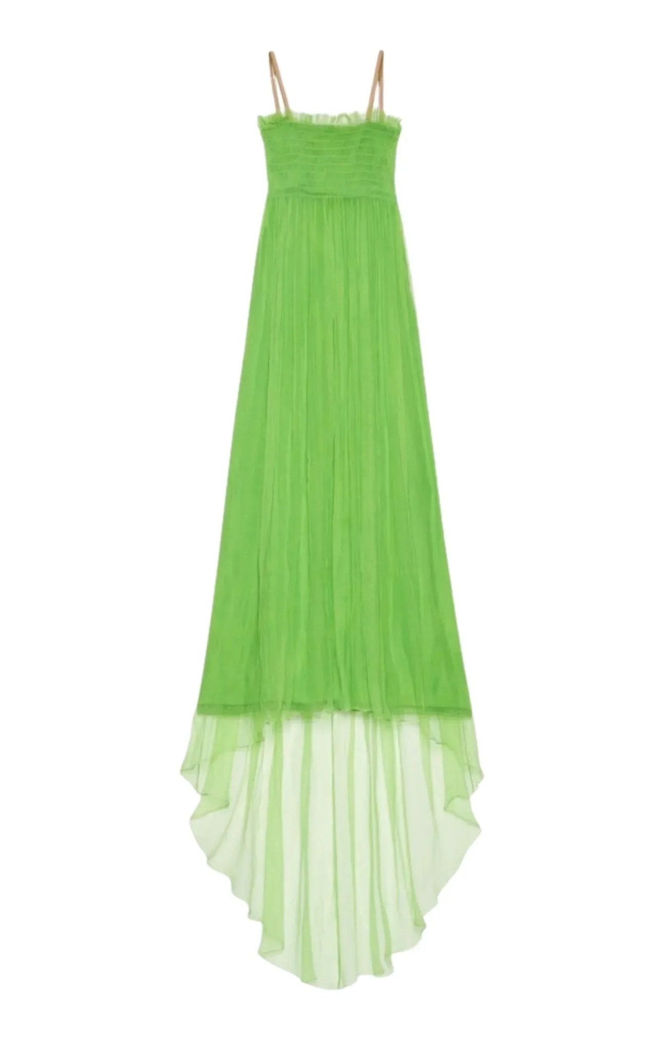 Gucci Kiwi Green Shirred Bodice Smocked Silk Gown - Runway Catalog