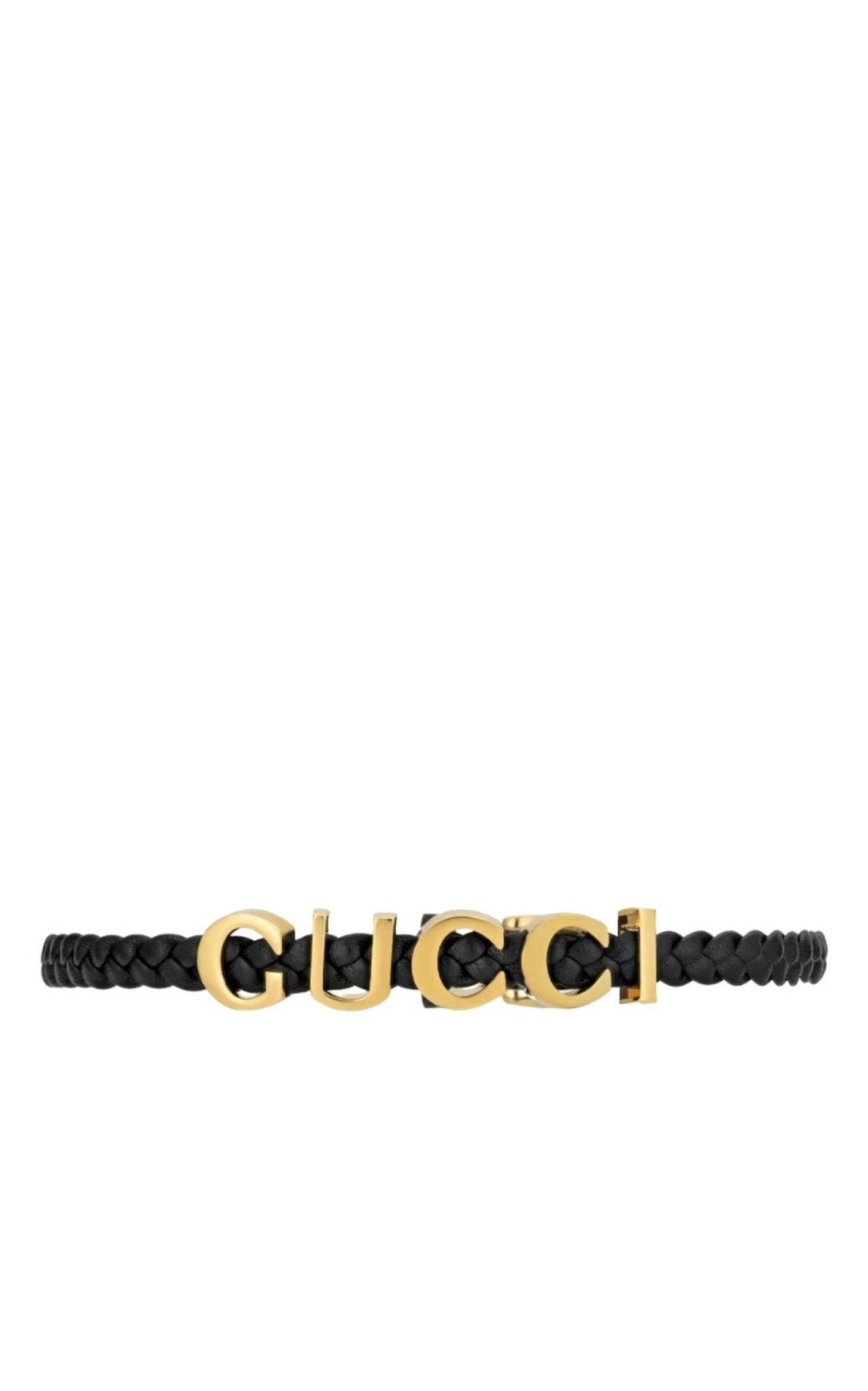 Gucci leather choker necklace black gold tone