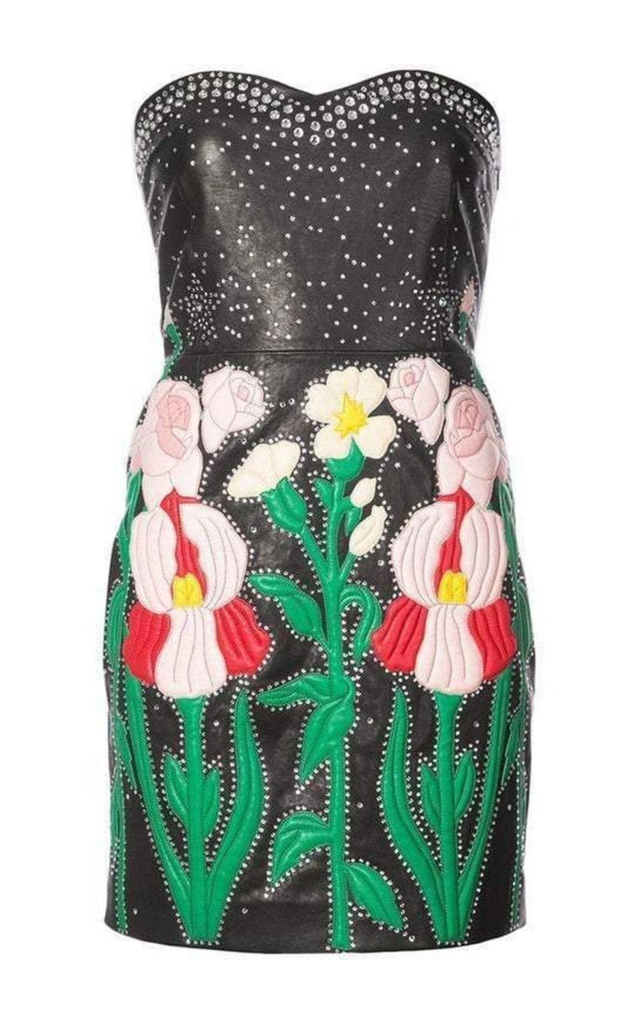 Gucci Leather Flower Intarsia Strapless Dress - Runway Catalog