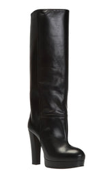 Leather Platform Knee High Boots Gucci