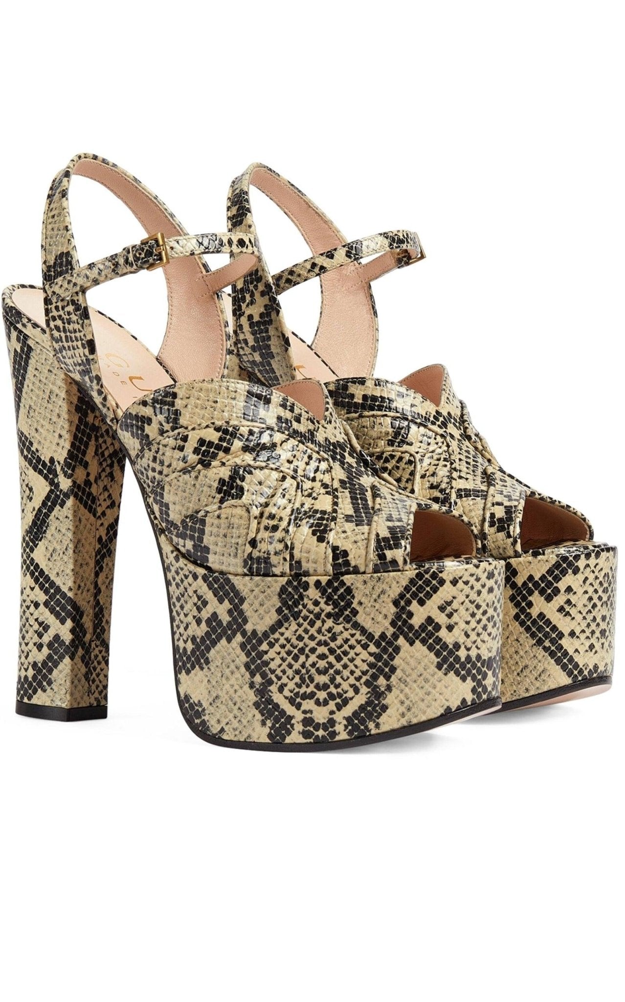 Gucci Leather Python Print Platform Sandals - Runway Catalog