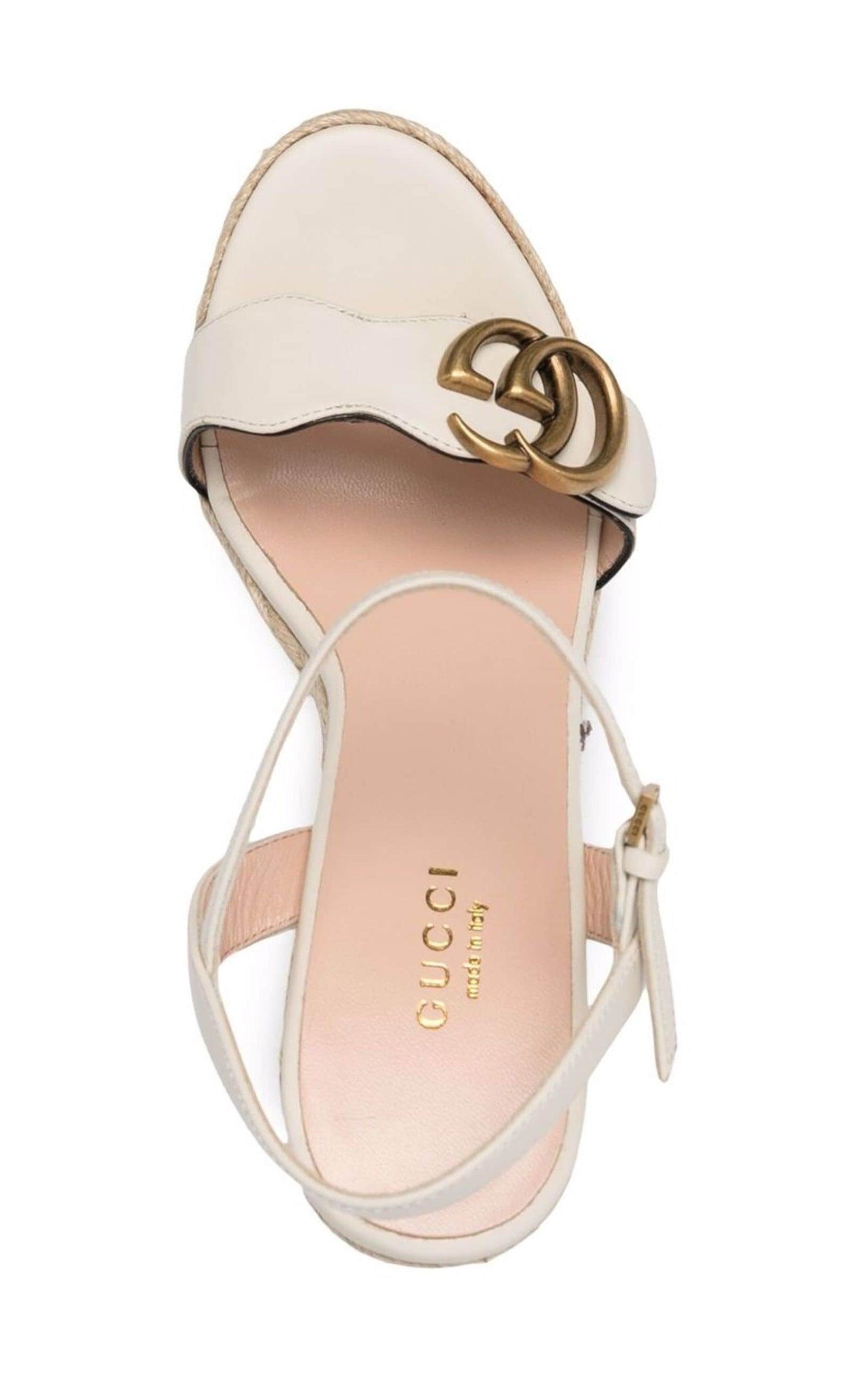 Leather Wedge Espadrille Sandals Gucci