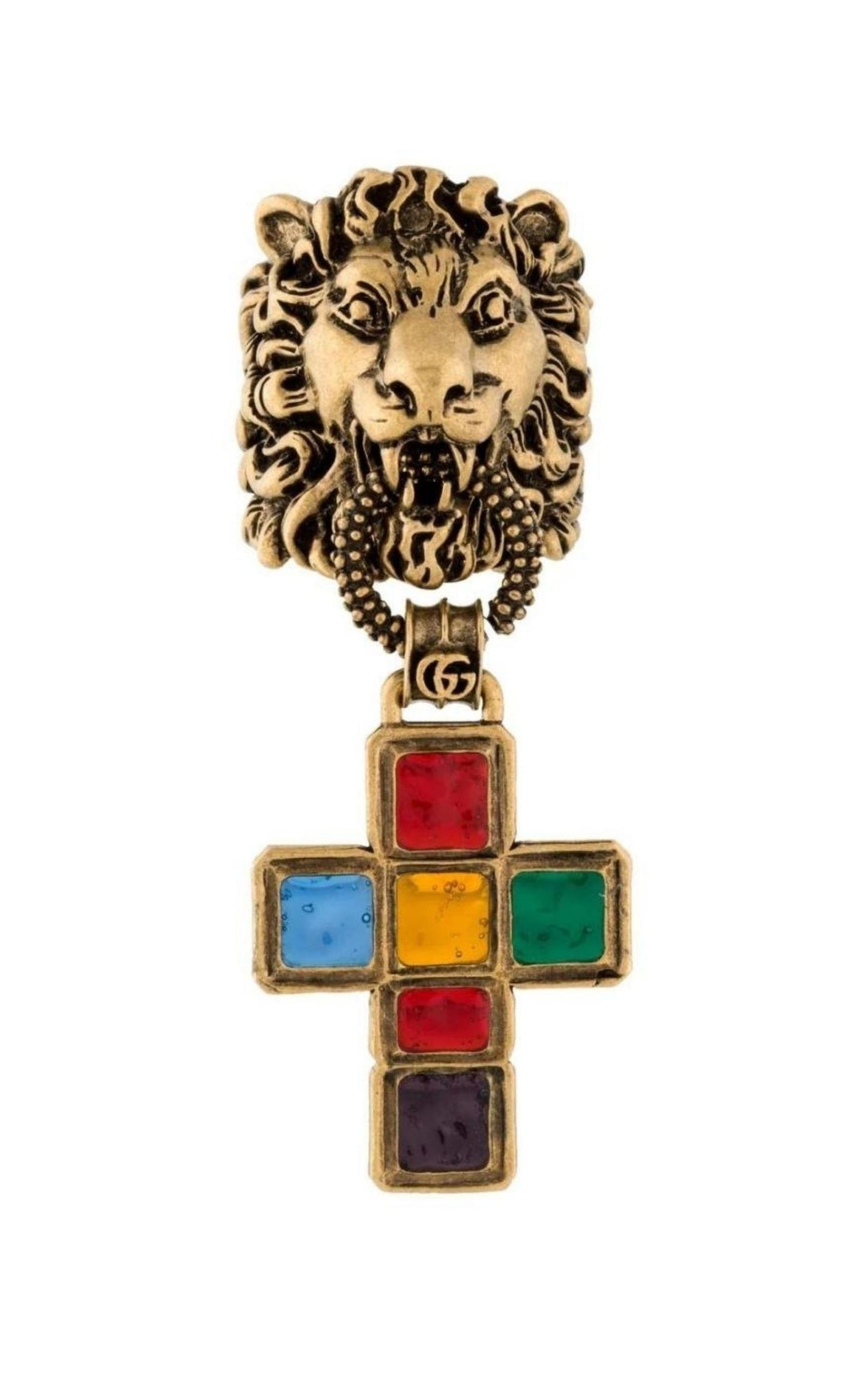 Lion Head Cross Charm Ring Gucci