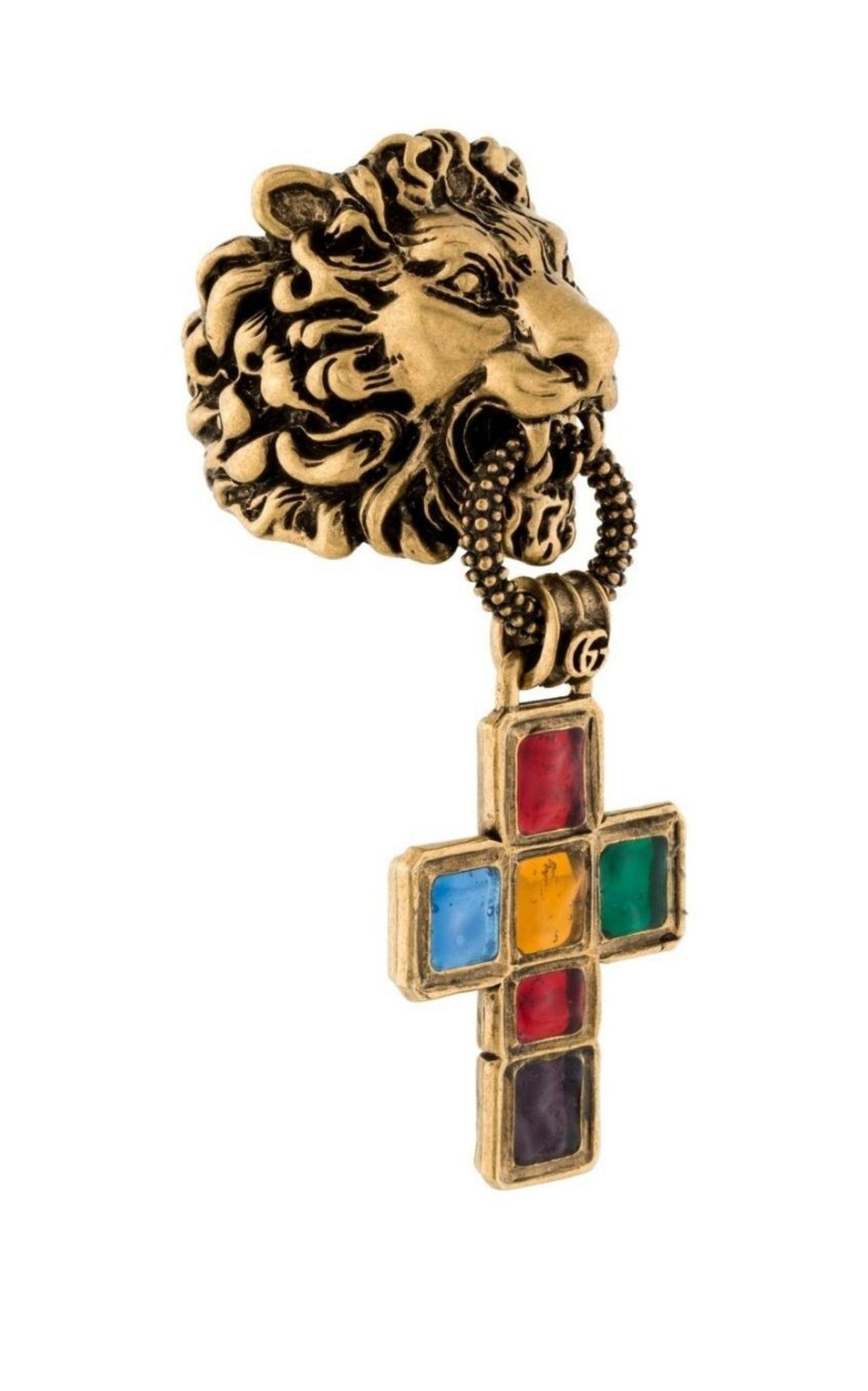 Lion Head Cross Charm Ring Gucci