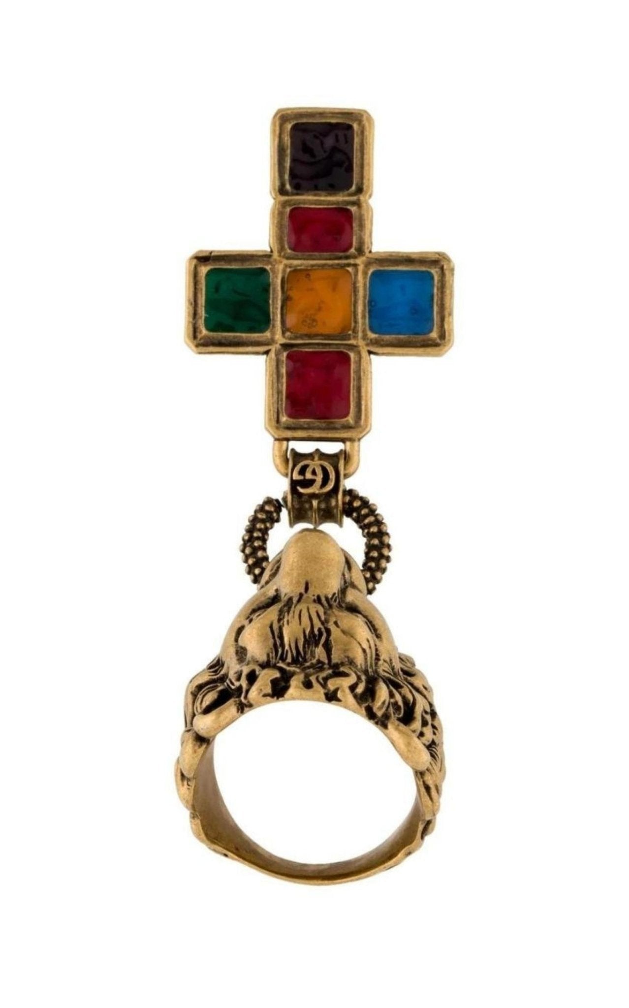 Gucci Lion Head Cross Charm Ring - Runway Catalog