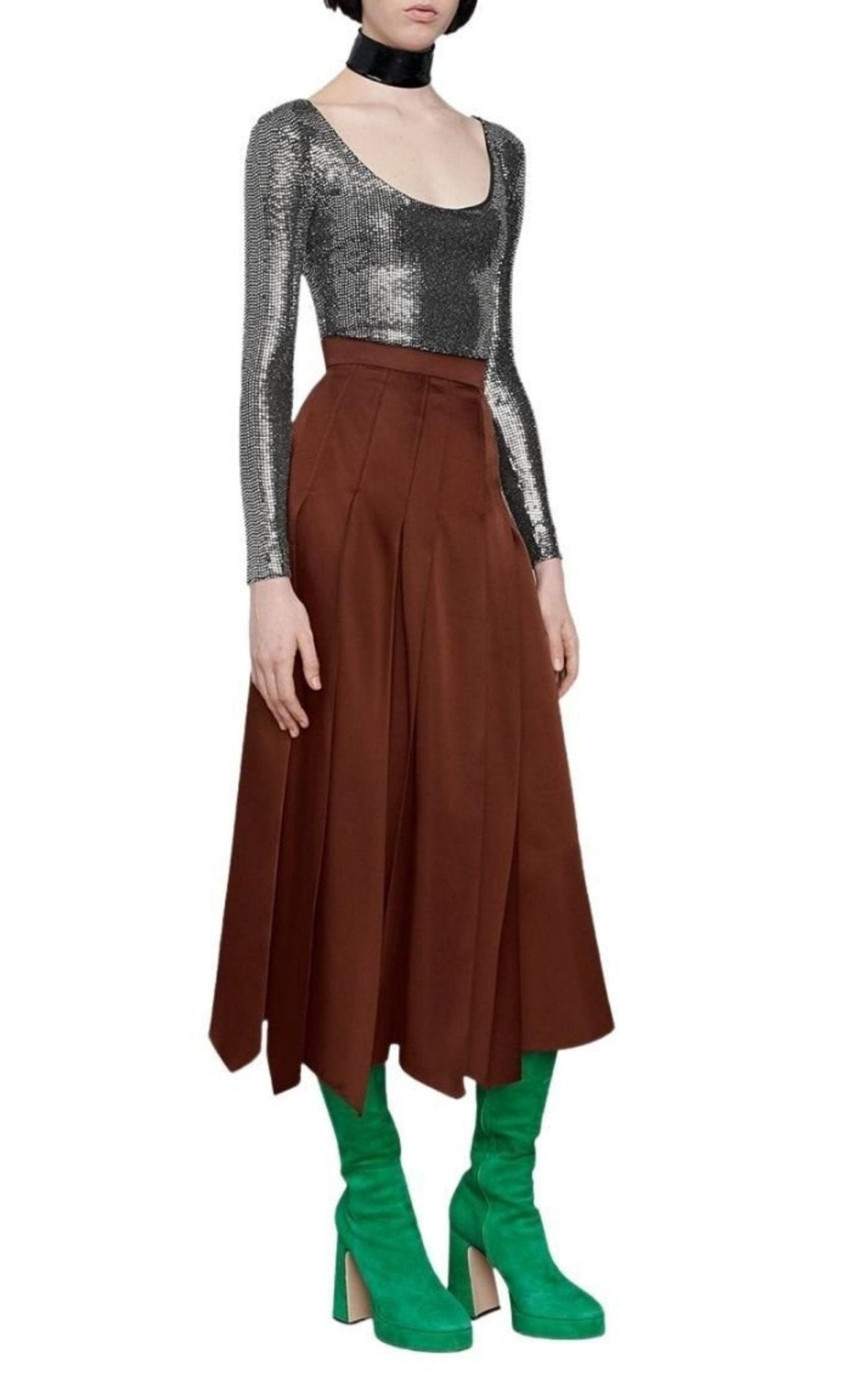 Gucci Metallic - lizard Print Scoop - neck Bodysuit - Runway Catalog