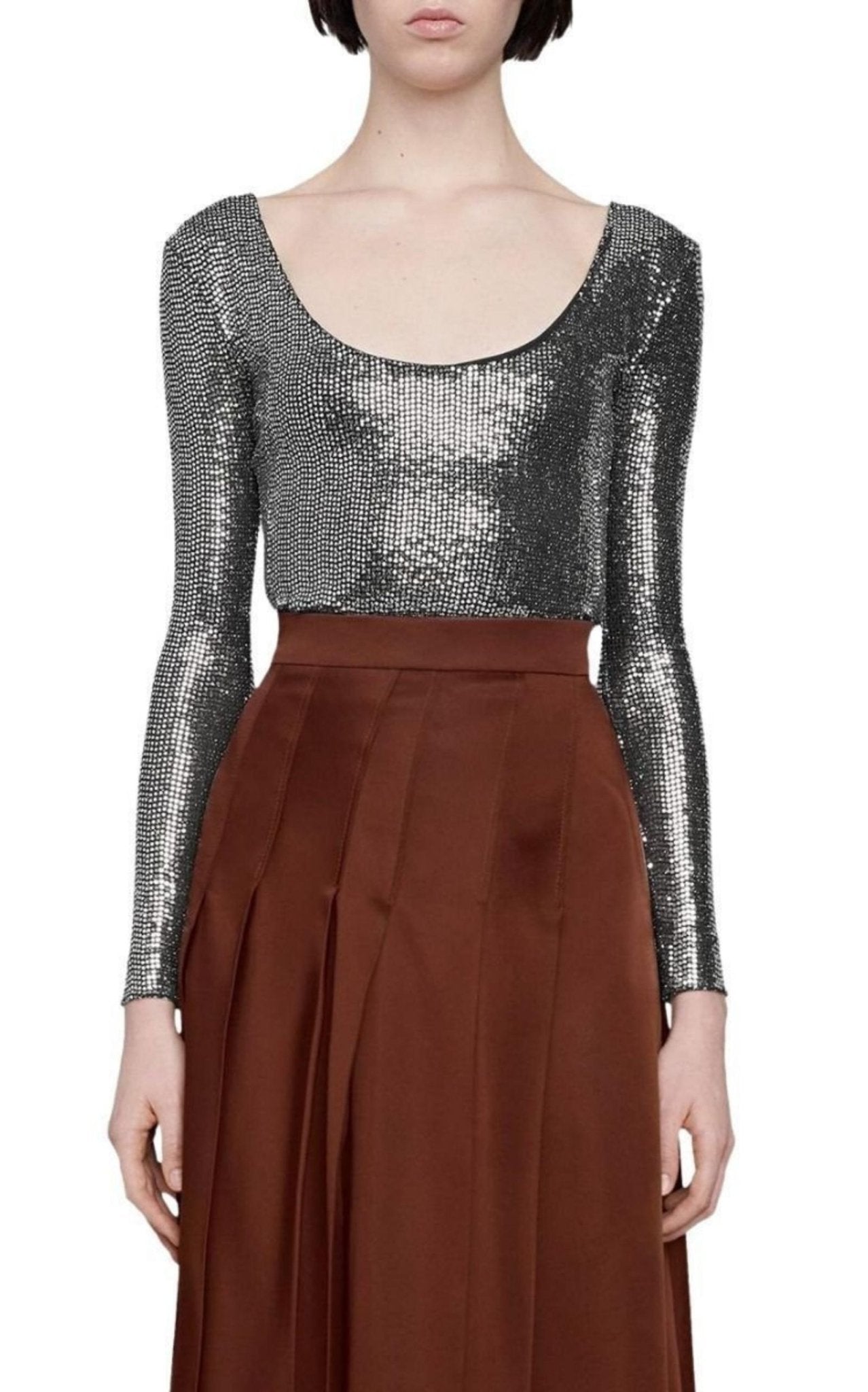 Gucci Metallic - lizard Print Scoop - neck Bodysuit - Runway Catalog