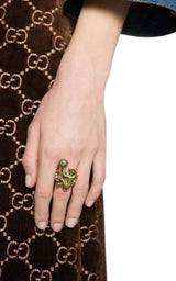 Monkey Ring In Metal In Pearl Gucci