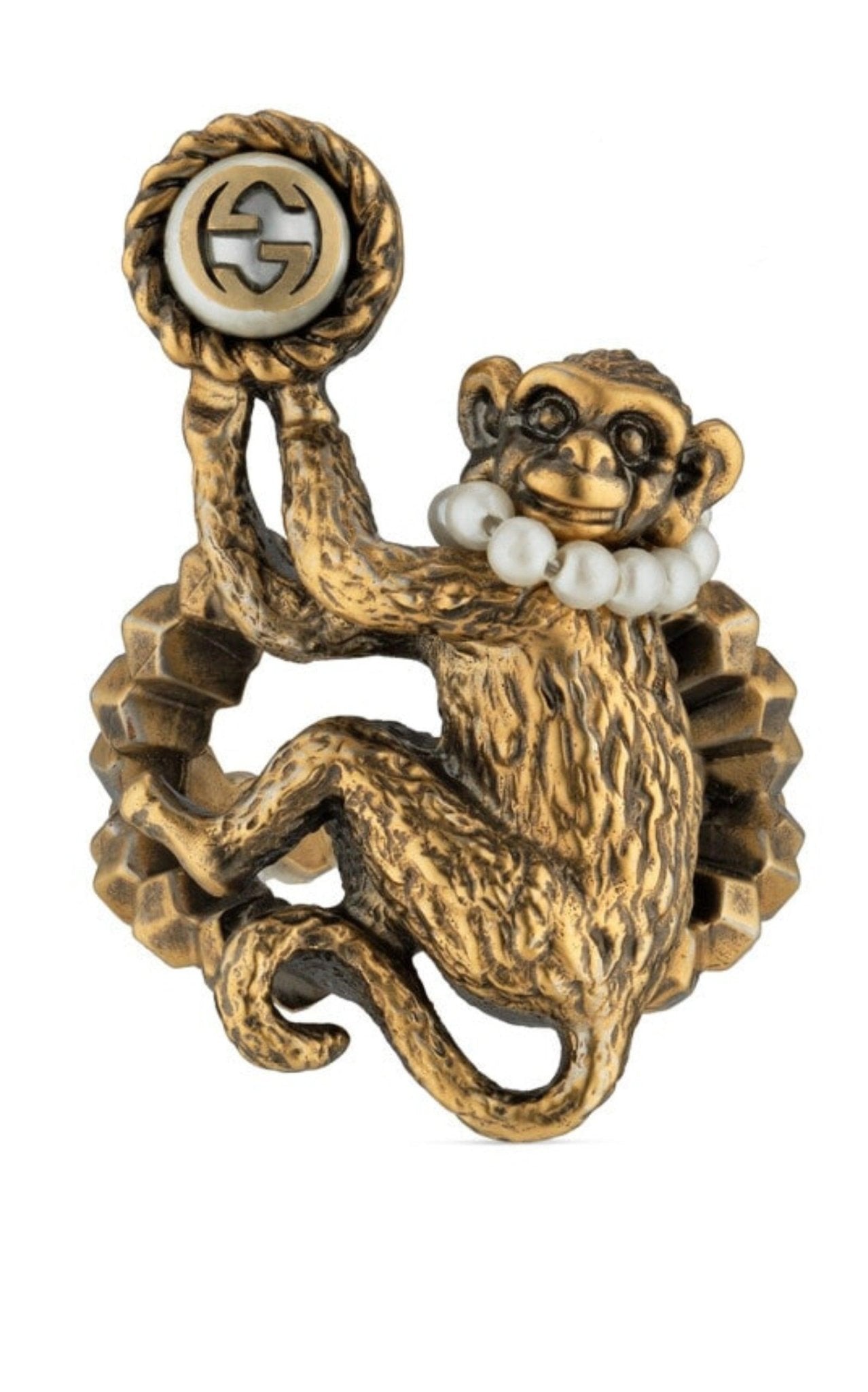 Gucci Monkey Ring In Metal In Pearl - Runway Catalog