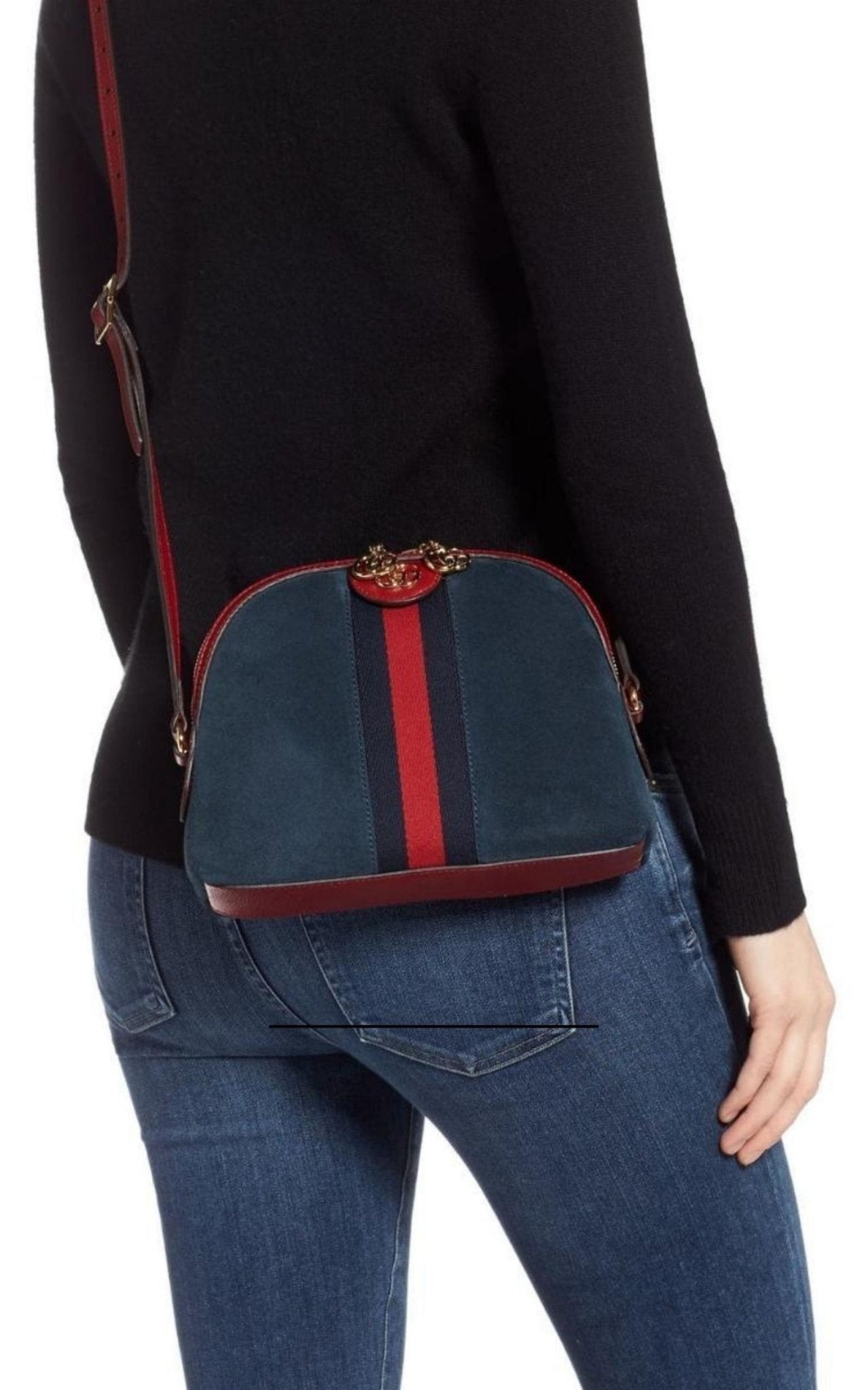 Gucci Navy Leather Suede Ophidia Shoulder Bag - Runway Catalog