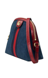 Navy Leather Suede Ophidia Shoulder Bag Gucci