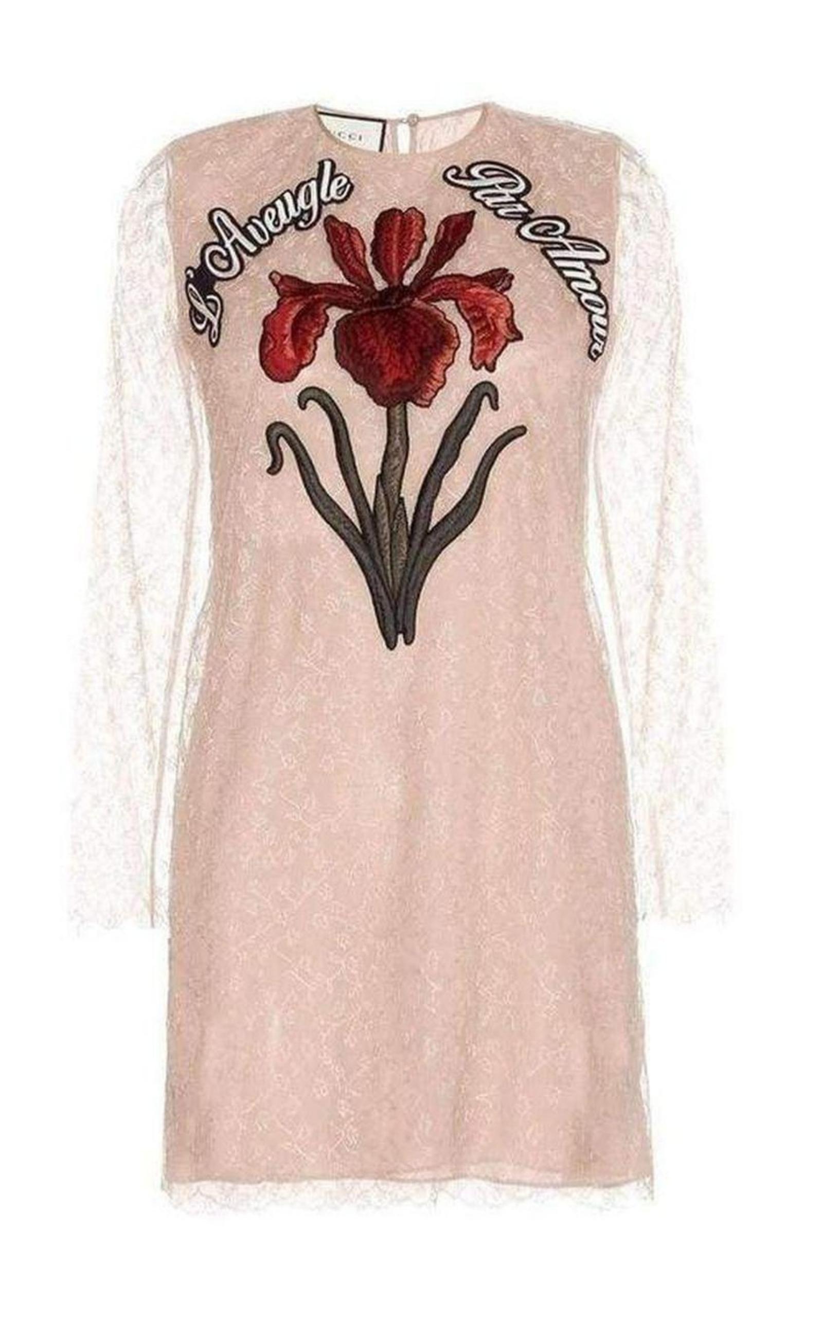 Nude Lace Embroidered Dress Gucci