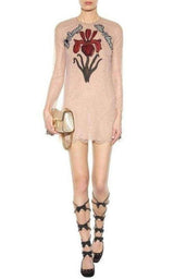 Nude Lace Embroidered Dress Gucci