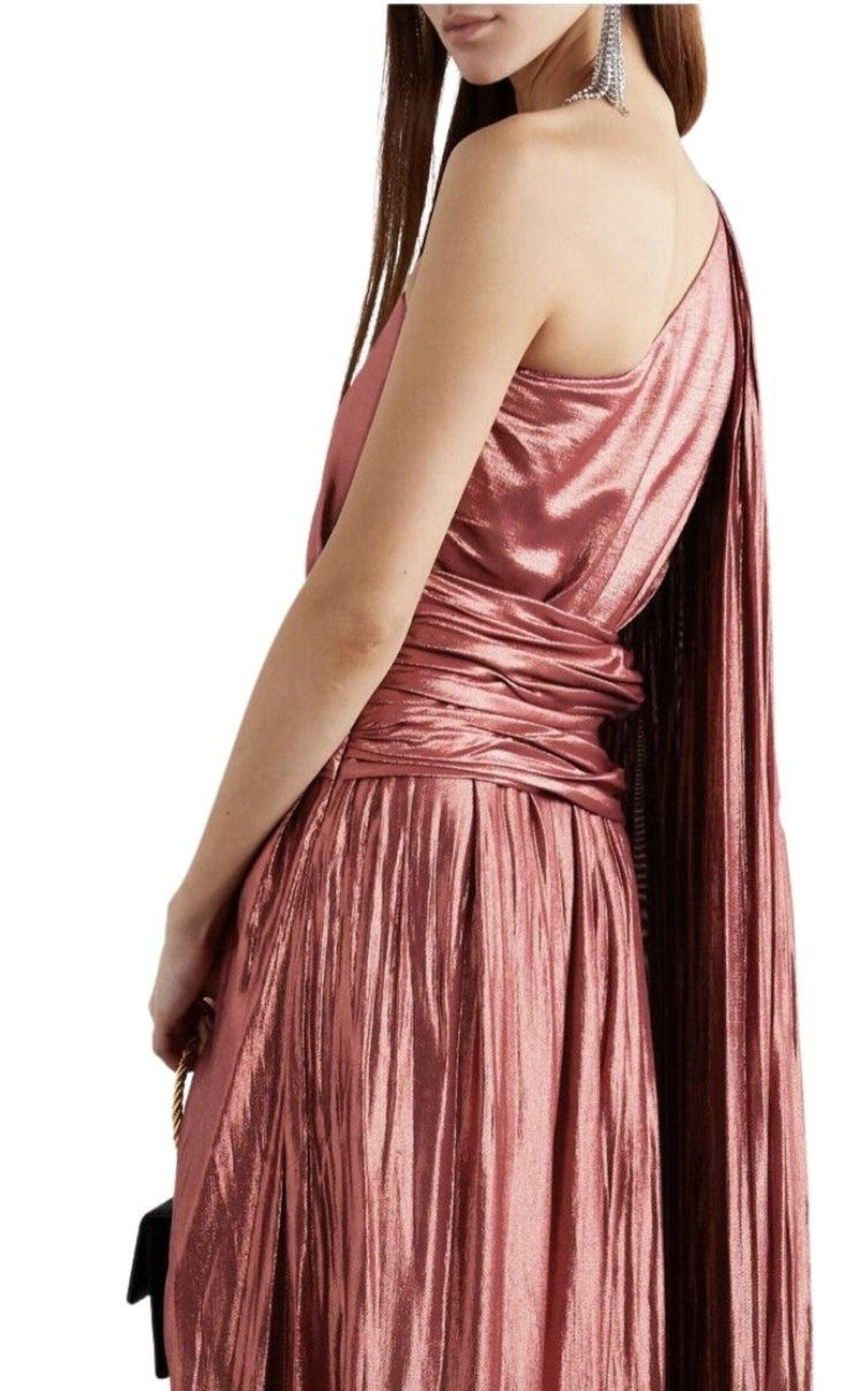 One Shoulder Asymmetric Lame Gown Gucci