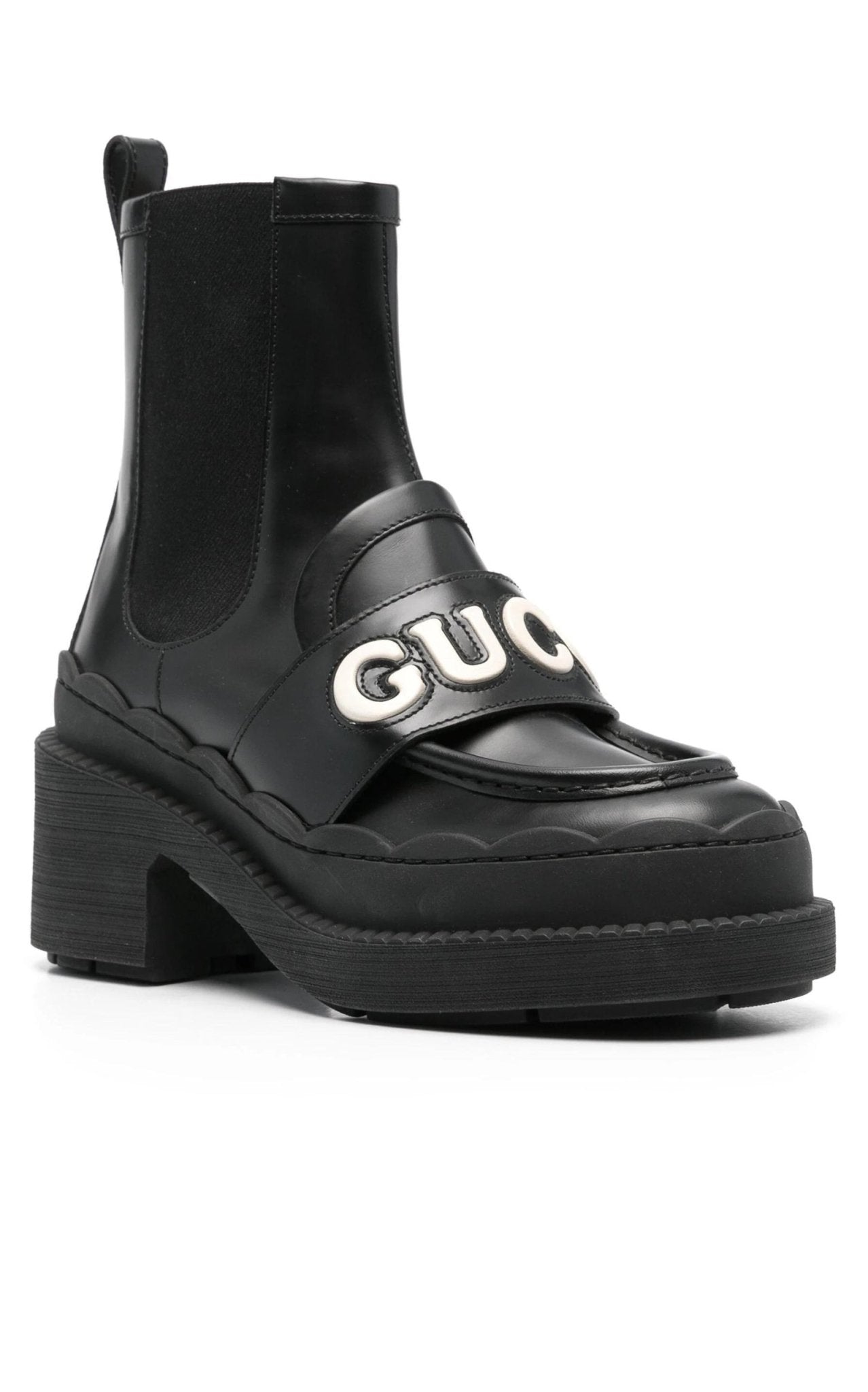 Gucci Ornella Logo Applique Leather Ankle Boots - Runway Catalog