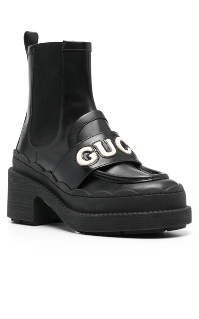 Gucci Ornella Logo Applique Leather Ankle Boots - Runway Catalog