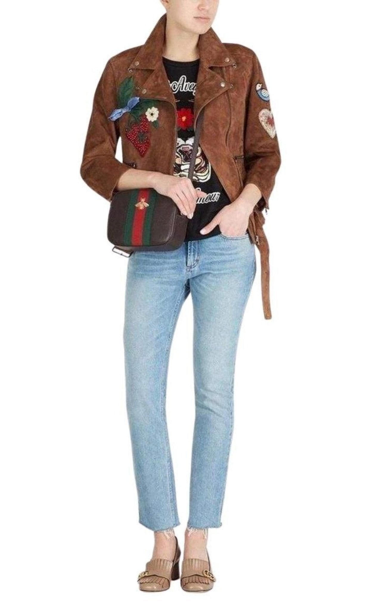 Gucci Patches Embroidered Suede Jacket - Runway Catalog