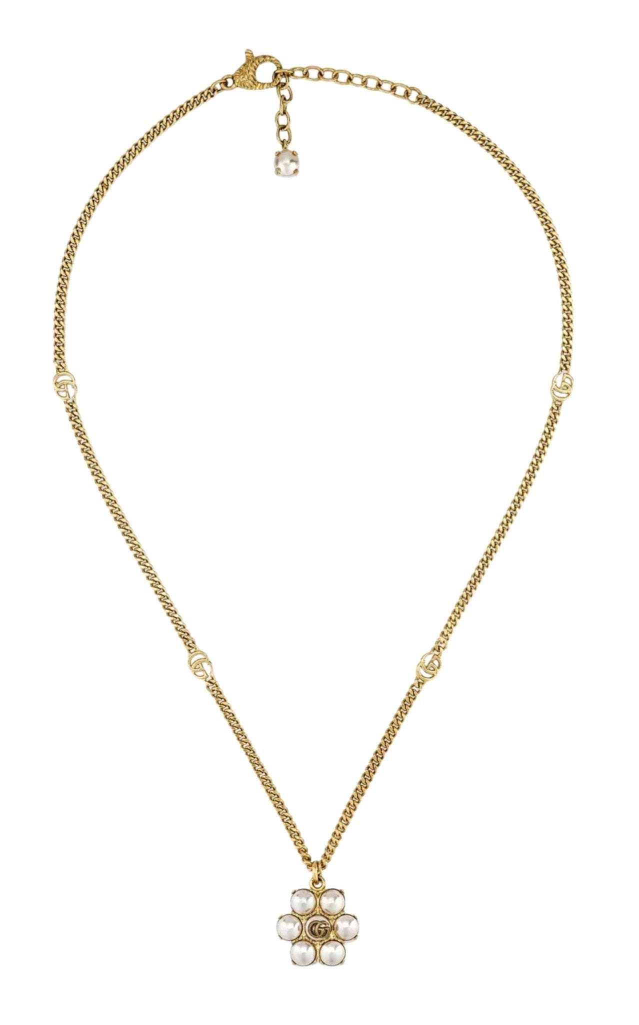 Gucci pearl double G necklace in antique gold tone