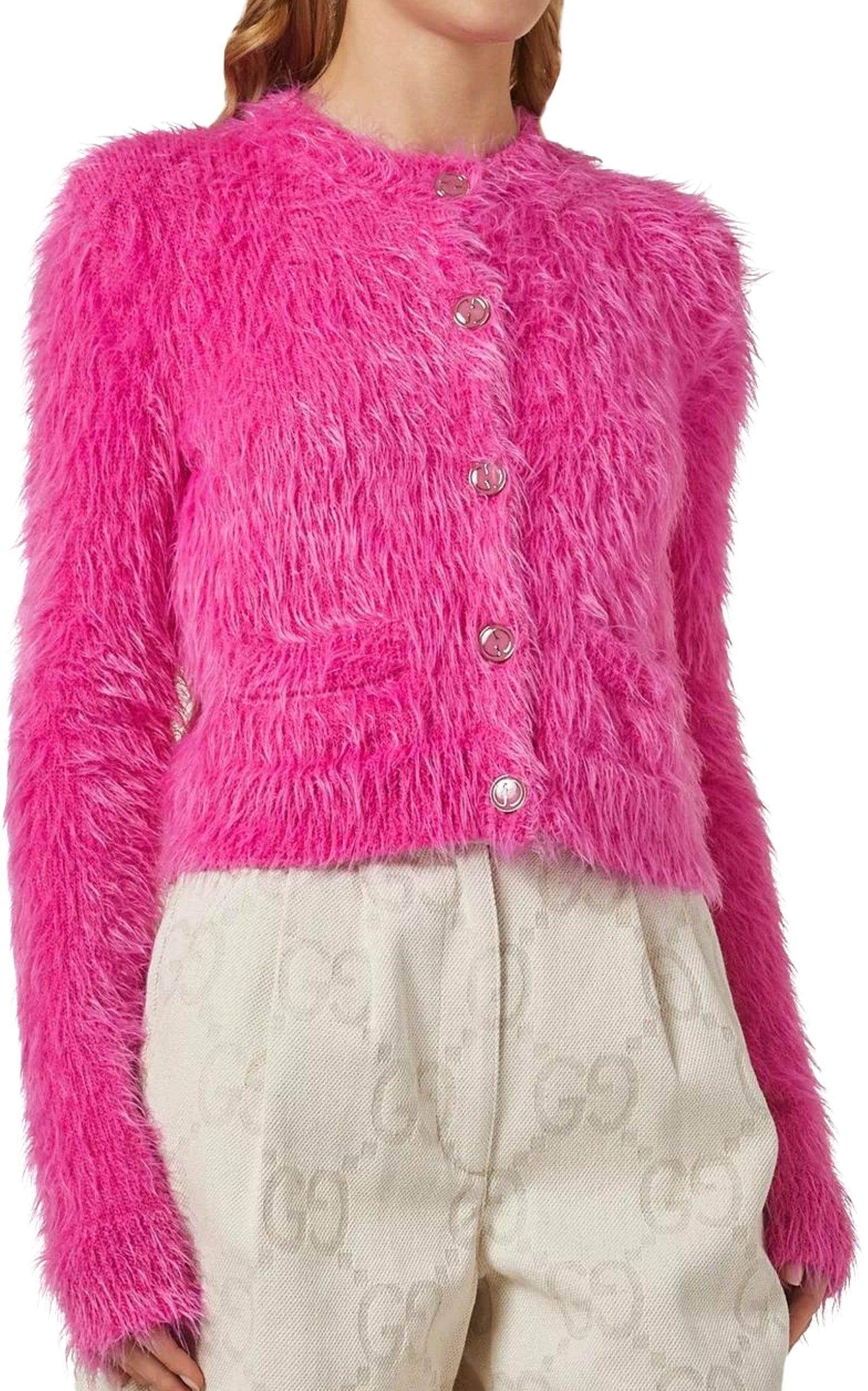 Pink Brushed Wool Cardigan Gucci