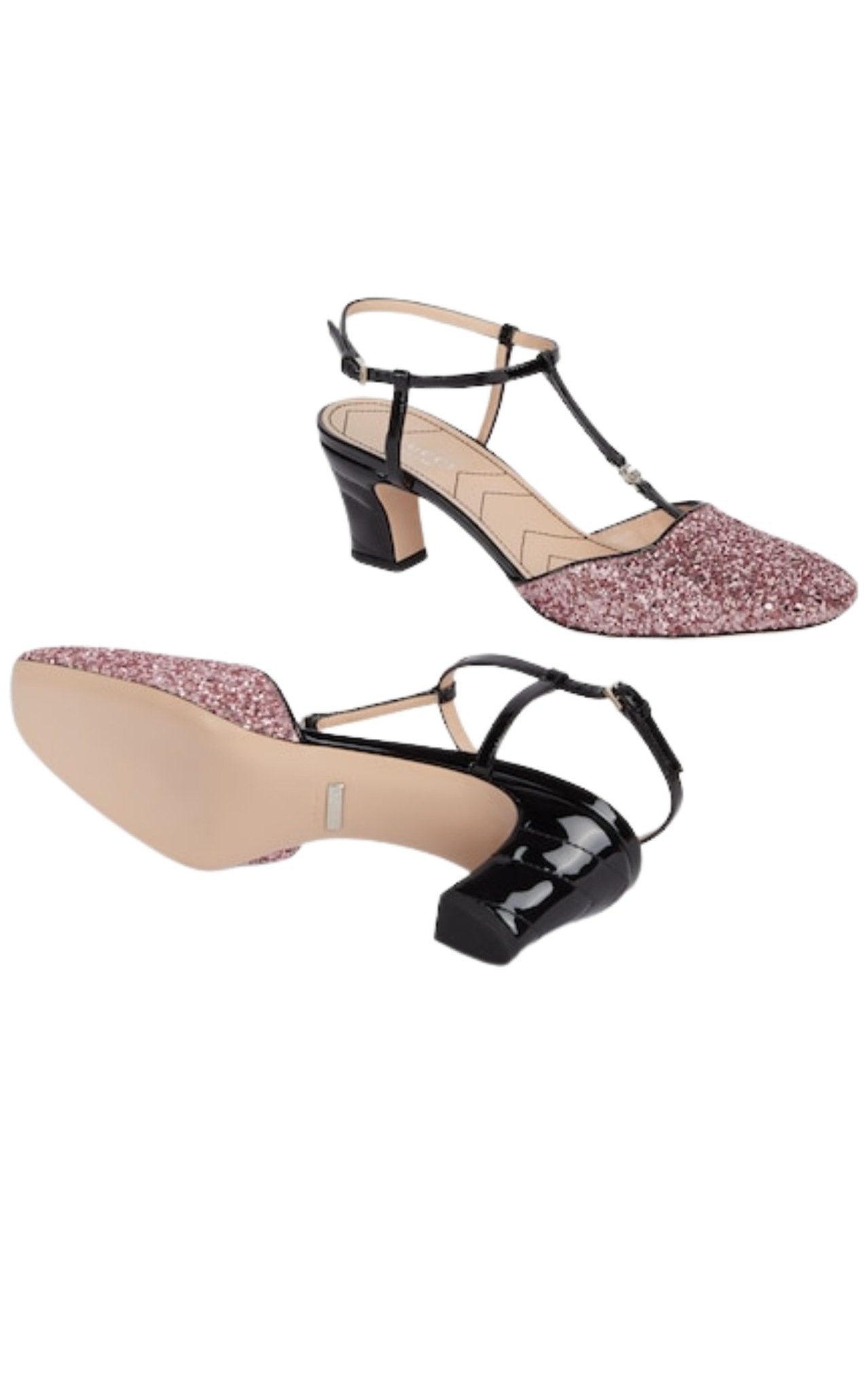 Gucci Pink Glitter Slingback Double G Pumps 55mm - Runway Catalog