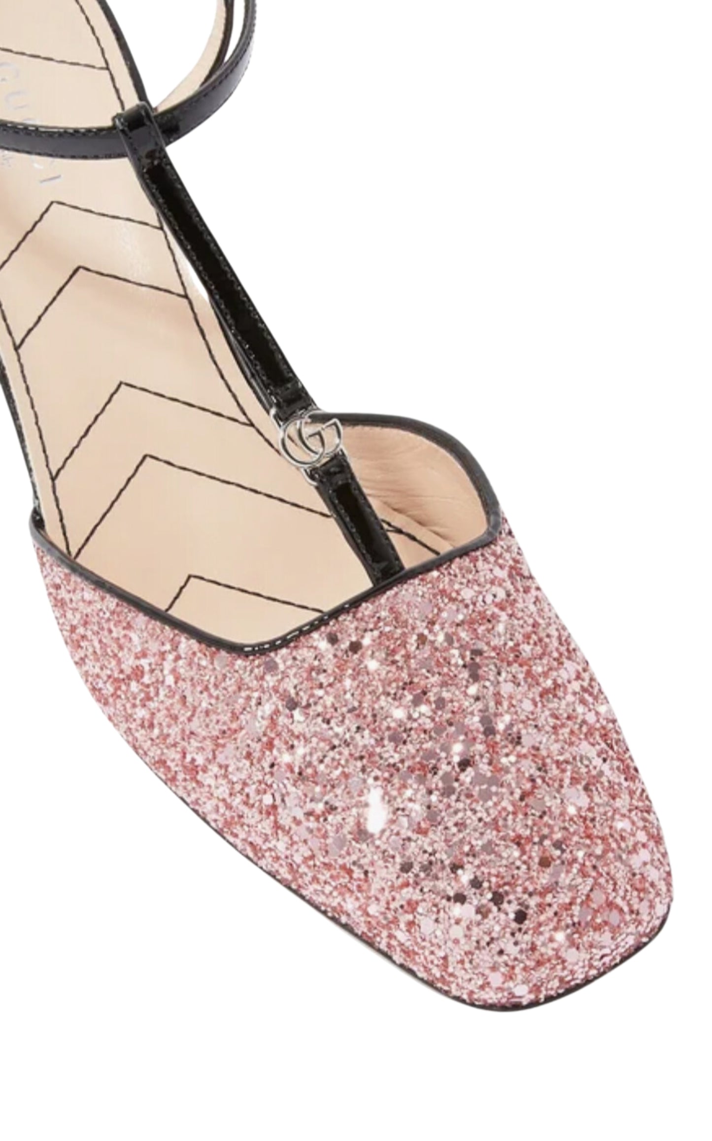 Gucci Pink Glitter Slingback Double G Pumps 55mm