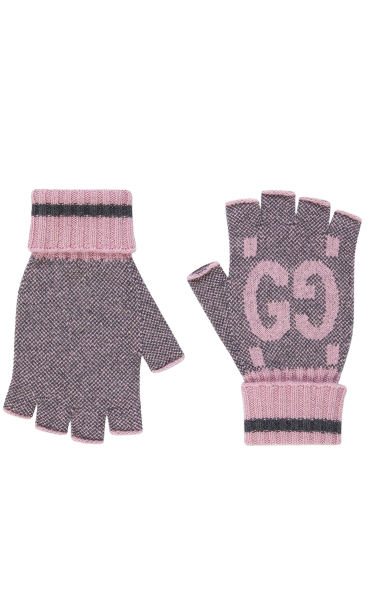 Gucci Pink & Grey Cashmere GG Fingerless Gloves - Runway Catalog