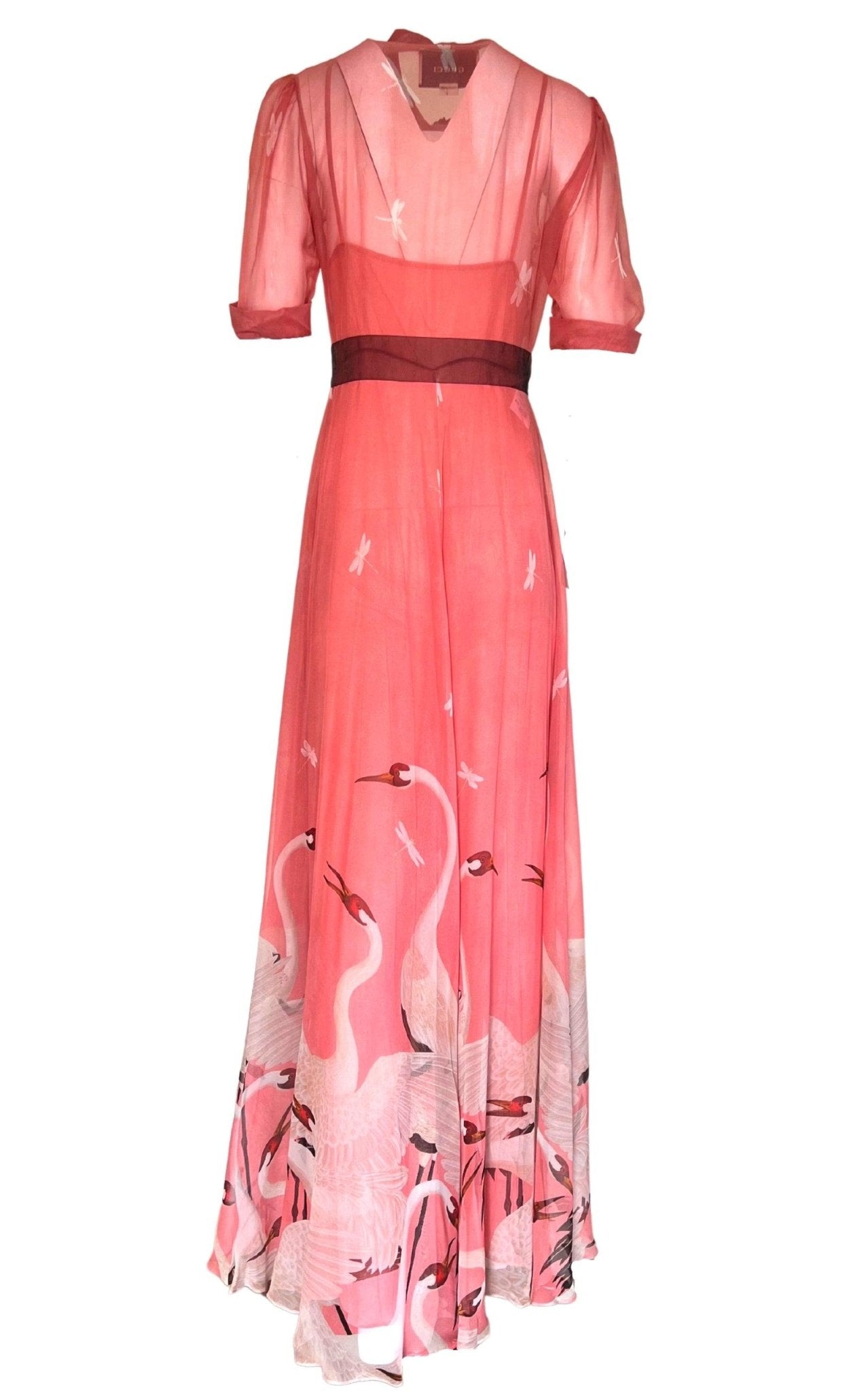 Gucci Pink Swan Print Dress with Bows on the Front - Runway Catalog