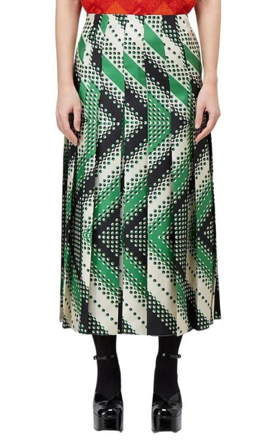 Gucci Pleated Chevron Print Silk Skirt - Runway Catalog