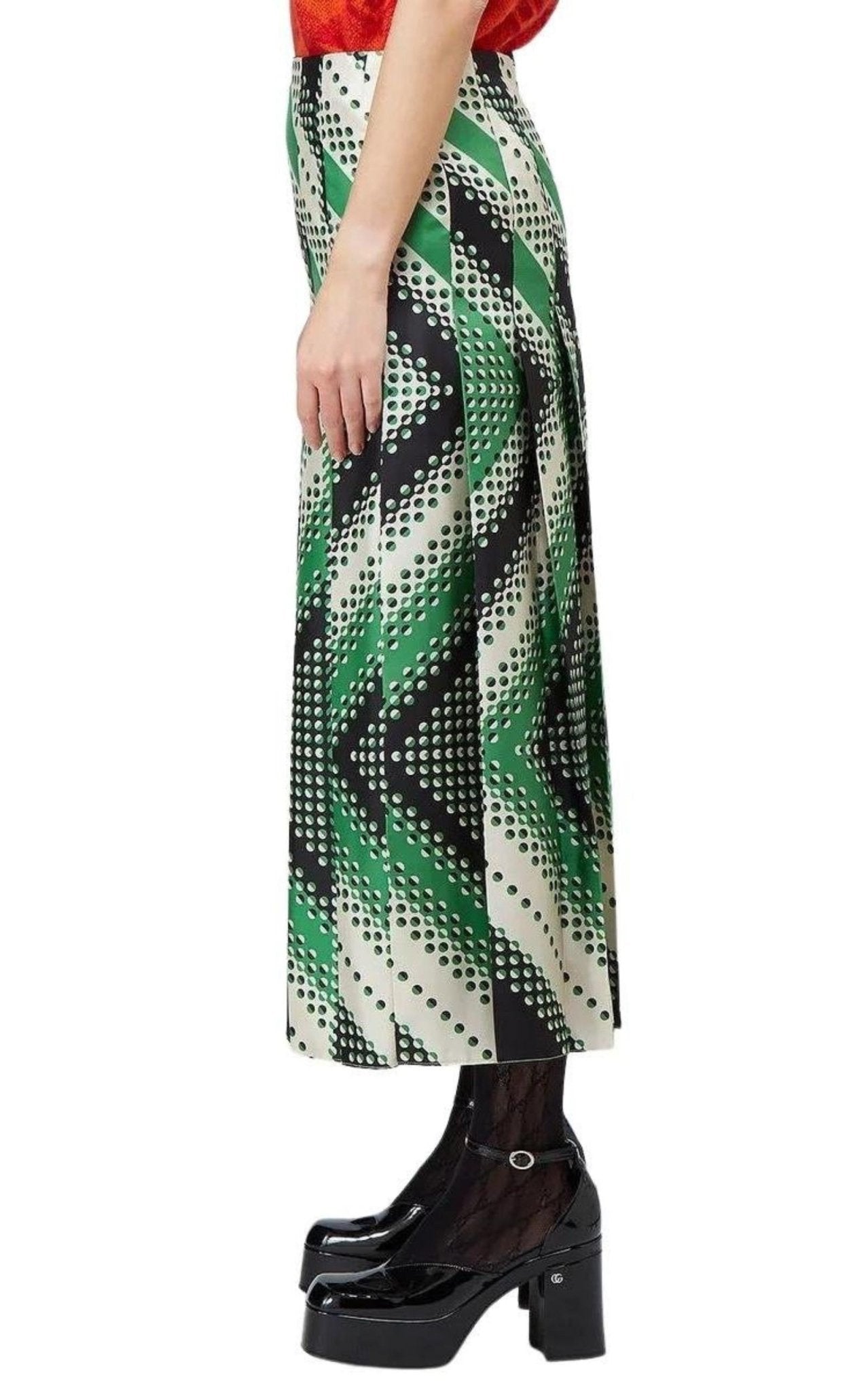 Gucci Pleated Chevron Print Silk Skirt - Runway Catalog