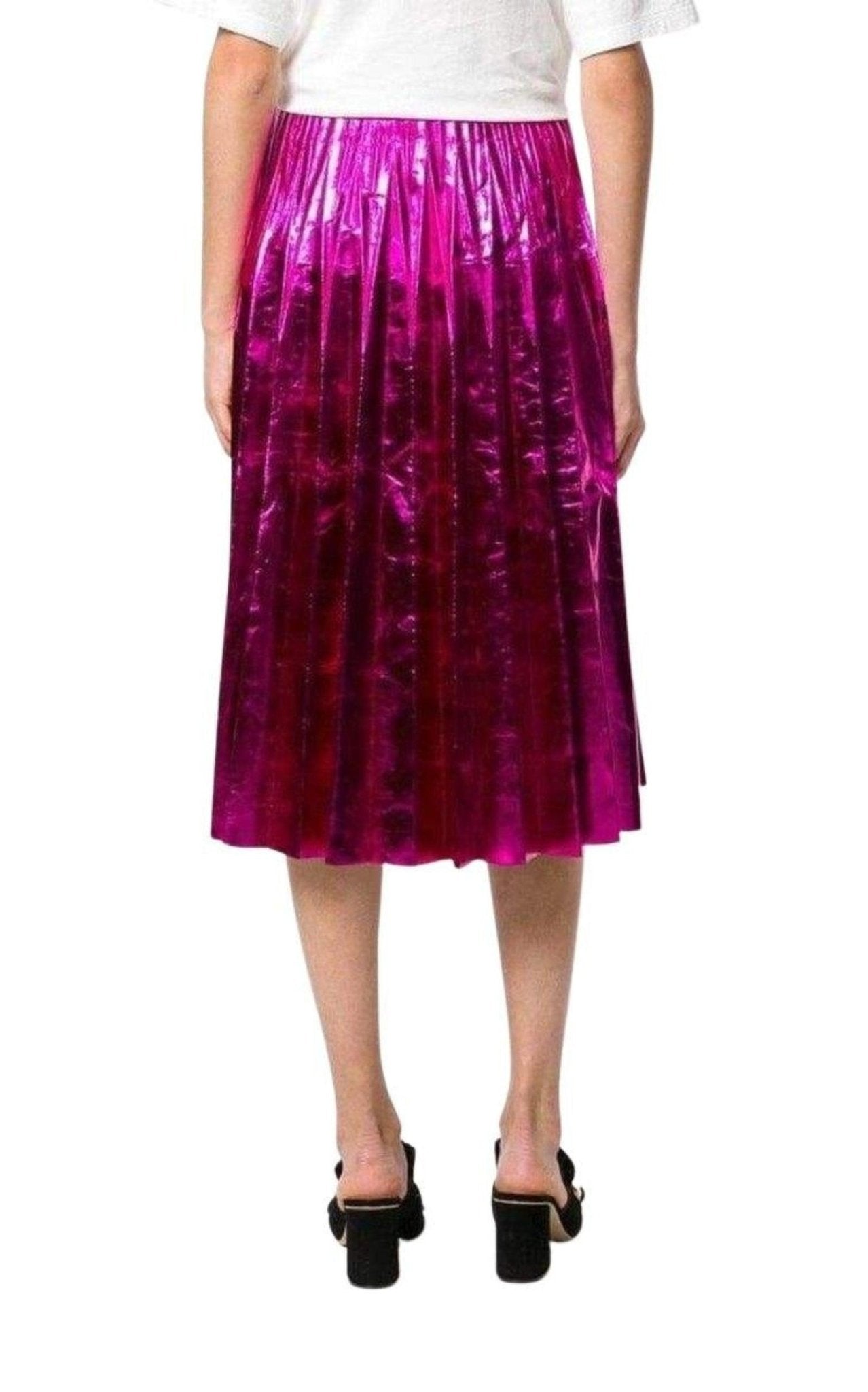 Gucci Pleated Metallic Leather Midi Skirt - Runway Catalog